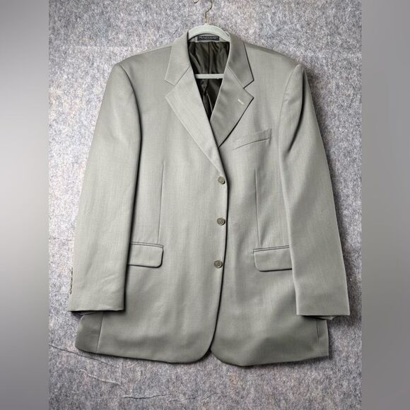 Jones New York Blazer Jacket Men Gray 100% Pure Wool Long Sleeve Single Breasted - Picture 1 of 10